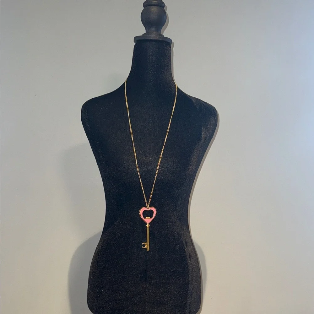Betsey Johnson Pink Heart Key Necklace - Picture 2 of 3
